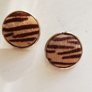Vintage Tiger Stripe Pattern Faux Fur Clip-On Earrings